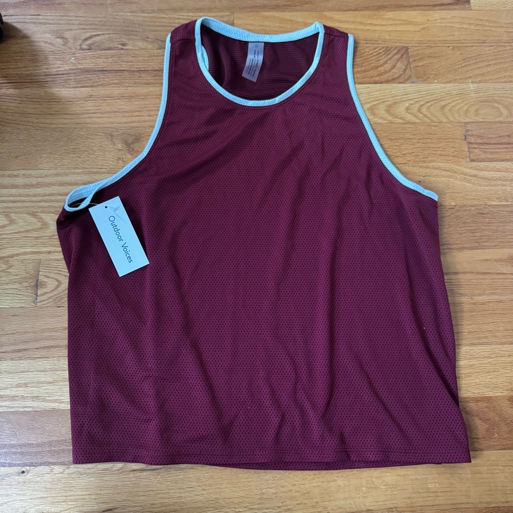 Outdoor Voices Burgundy Mesh Tank with White Trim